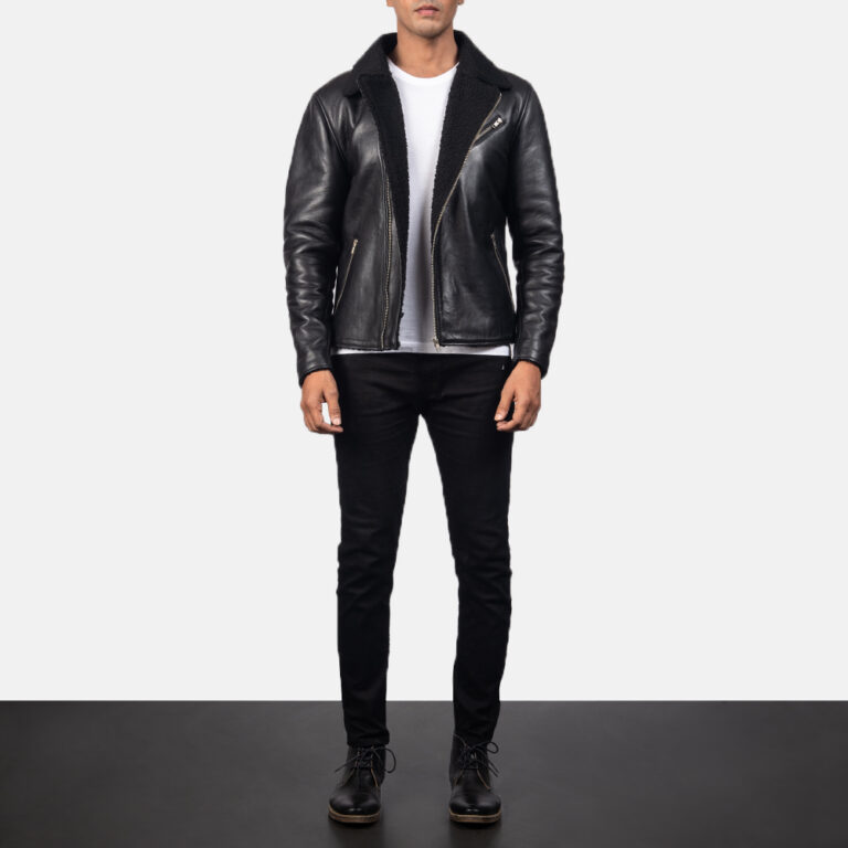 Mens Alberto Shearling Black Leather Biker Jacket4712-2-1557048060673